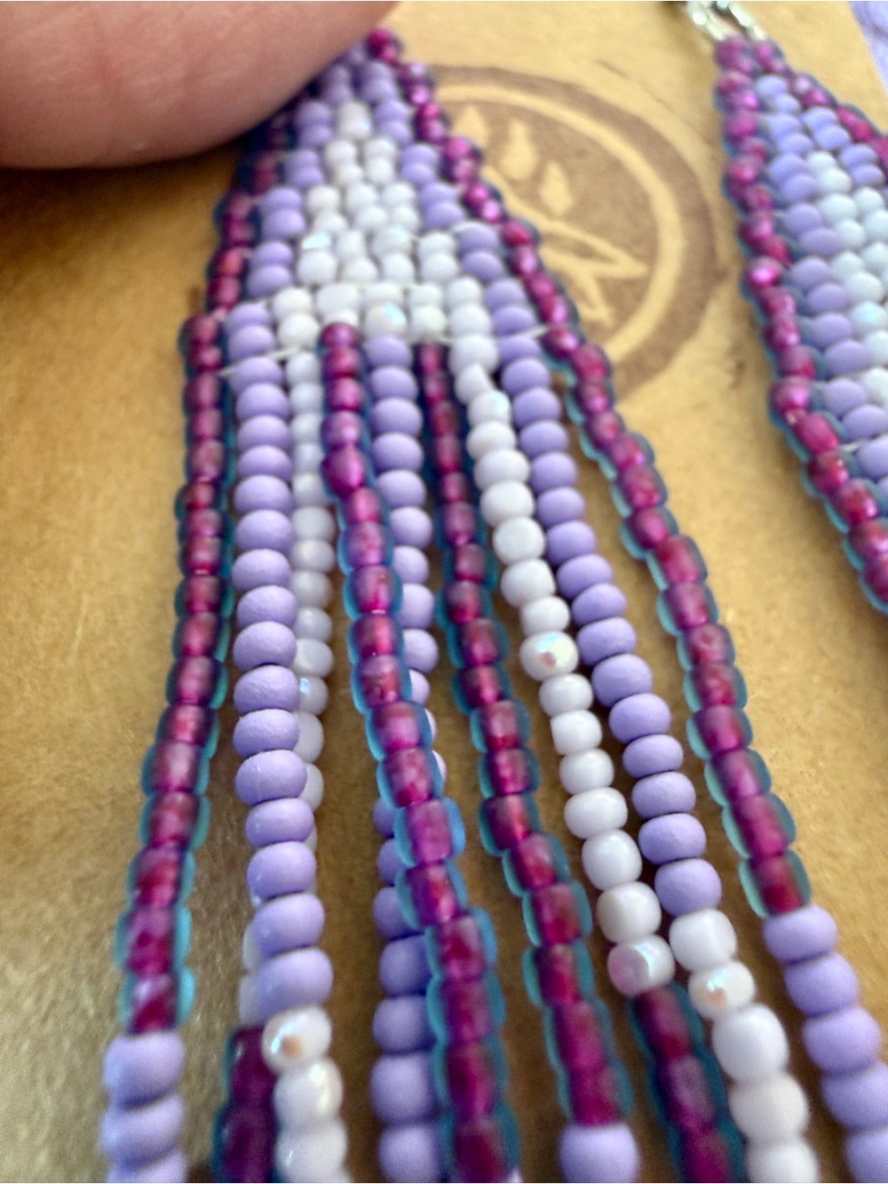Indigenous Native First Nation handmade Beaded Fringe Earrings - Women Jewelry - Picture 2 of 3